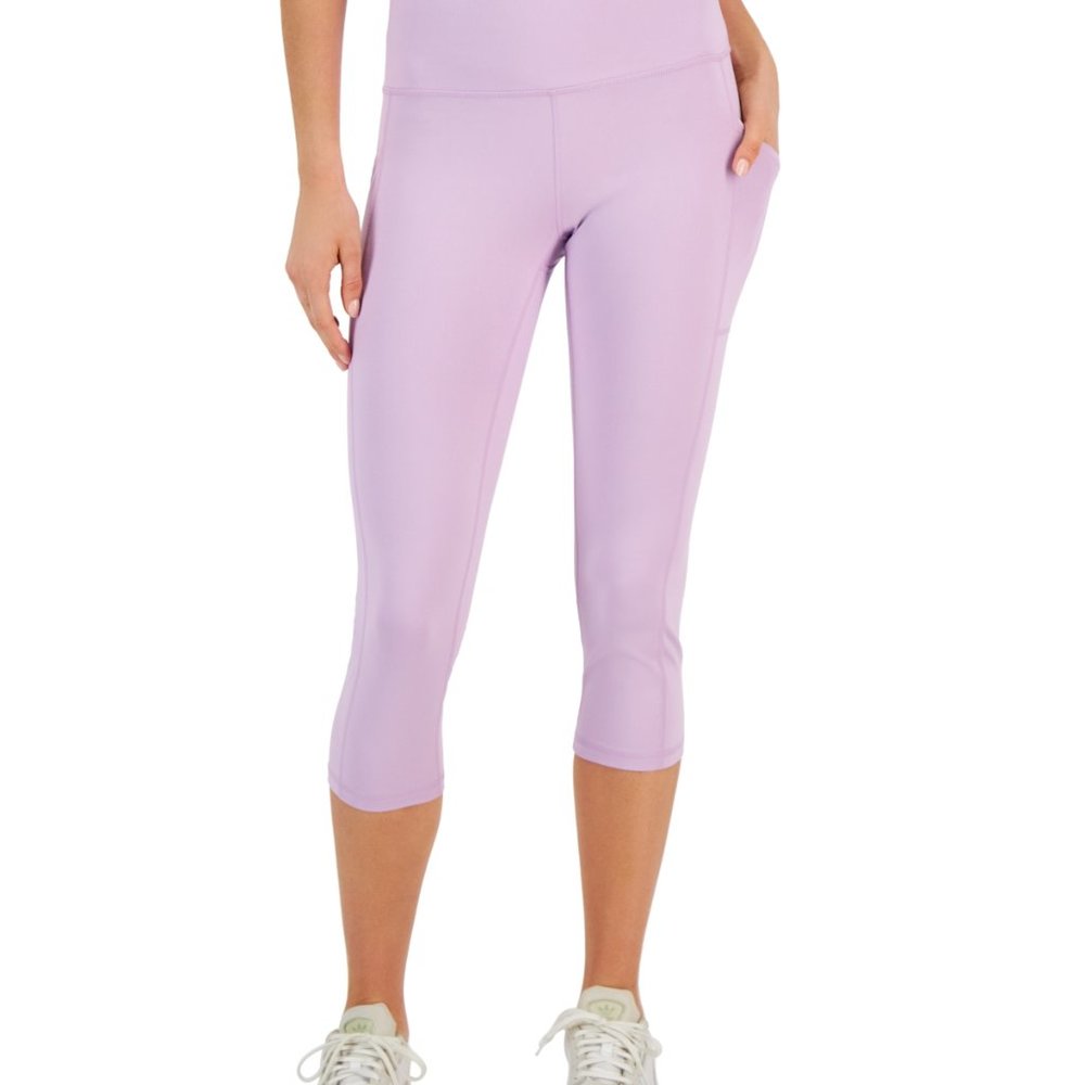 NWT ID Ideology Women Crop High Rise Side Pocket Leggings Purple Sz XS $50 JJ357